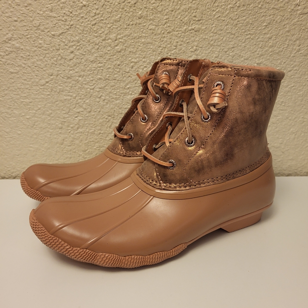 NWOB Sperry Rose Saltwater Metallic Leather Duck Boots Size 9